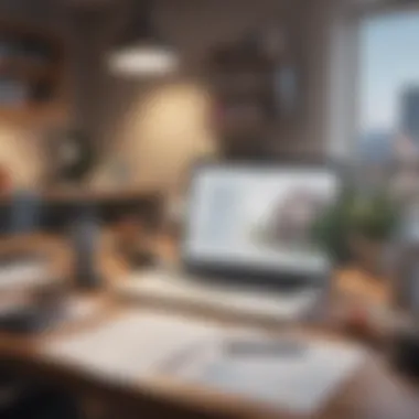 Financial Planning Workspace for Managing Loans A cozy workspace with a laptop and financial planning tools