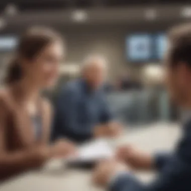 A satisfied customer receiving assistance at a bank branch