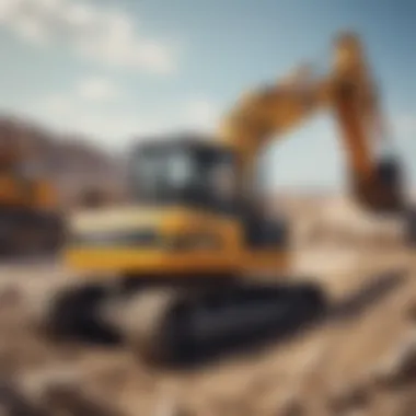 A construction site showcasing various heavy machinery in action.