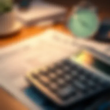 A close-up of a calculator and tax forms on a desk